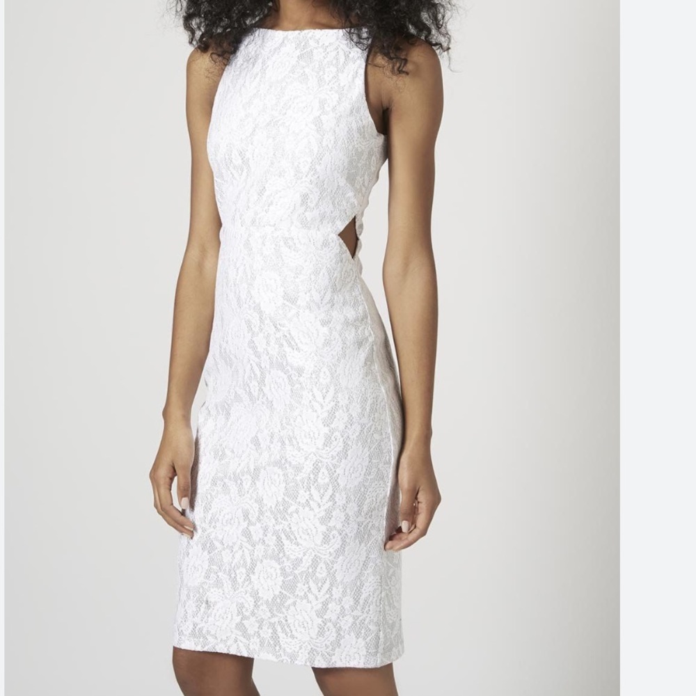 Topshop White Lace Midi Dress with Side Cutout